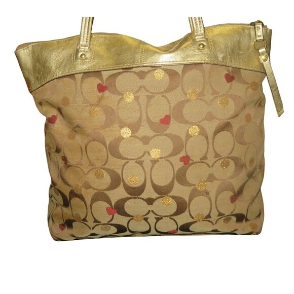 Coach Classic Laura Secret Admirer Jacquard Signature Hearts Dots Tote & Charm - Picture 2 of 13